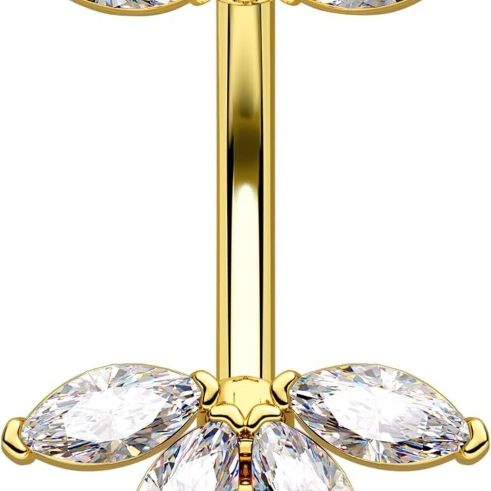 Belly Button Ring Stainless Steel 14G Lotus Design CZ Sparkling Navel Piercing